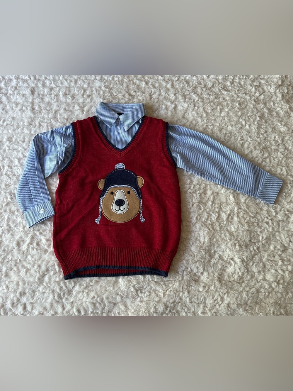 Red Bear Applique Knit Vest for Kids - 2 pieces